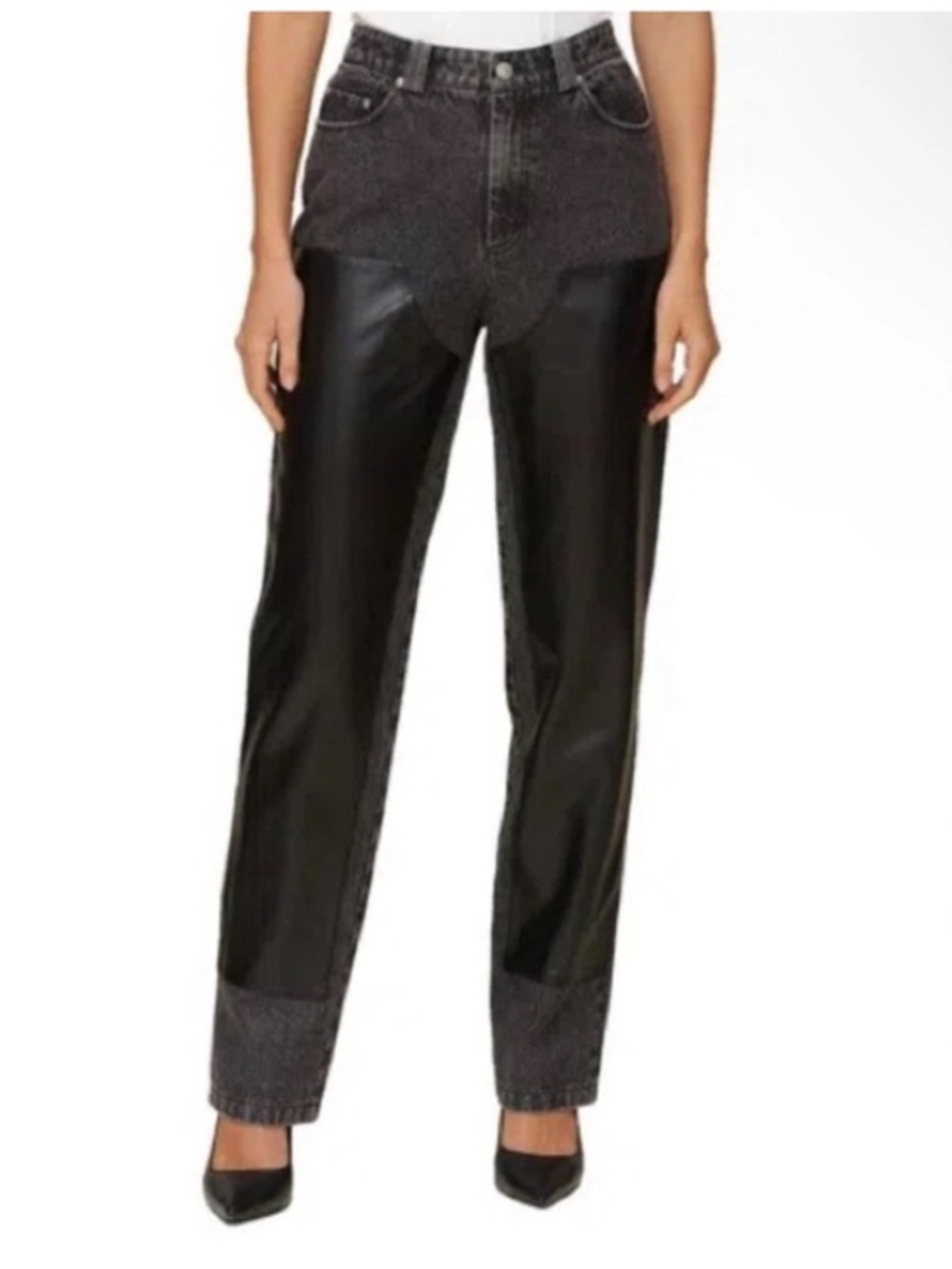NWOT Avec Les Filles Black Faux Leather Panel Denim